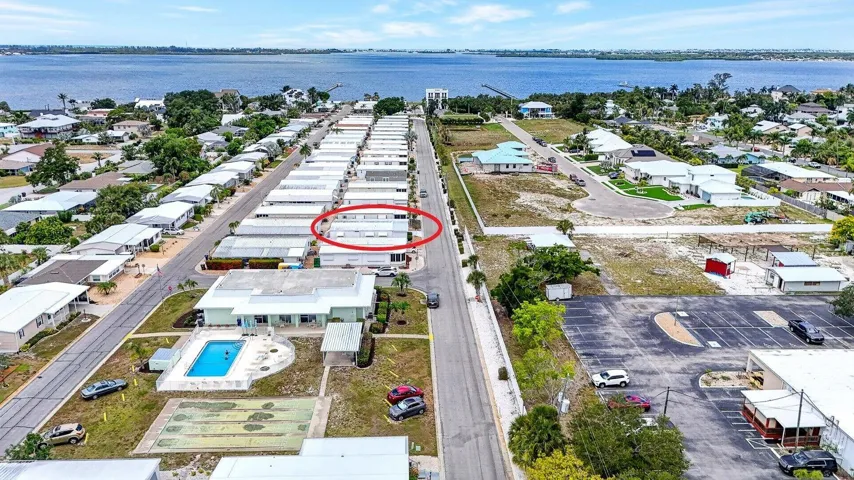 Aerial view of lot 17 facing west showcasing the beautiful bay