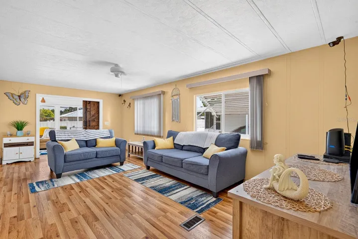 Large open living area facing front of home