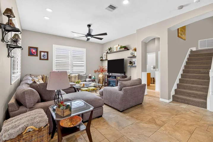 View of Family room with stairs to the right