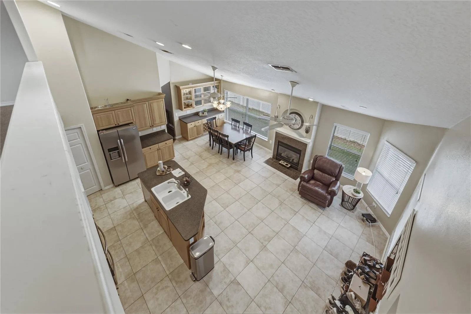 View of family room from loft
