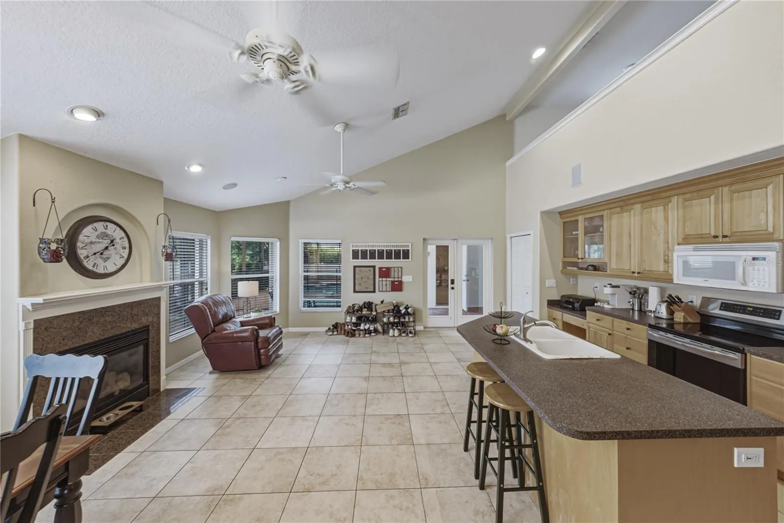 Family, kitchen and dining room combo