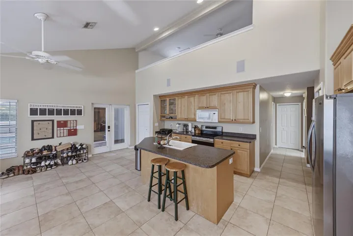 Kitchen, dining and family room