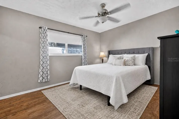 Virtually staged primary bedroom