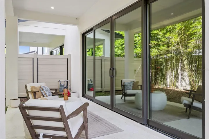 40' x 20' private fenced-in backyard, including a covered patio which extends from the sliding doors.
