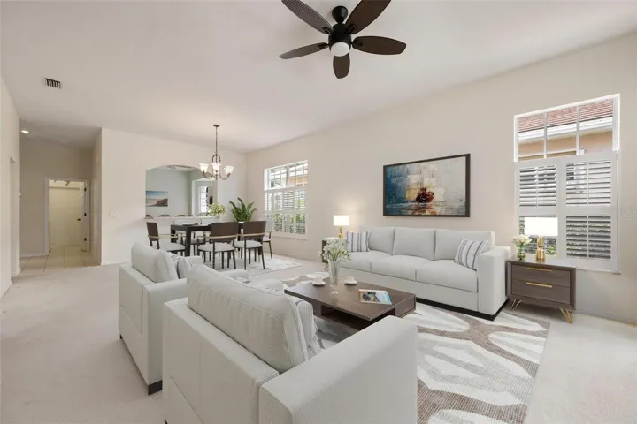 Virtually staged - living room, dining room