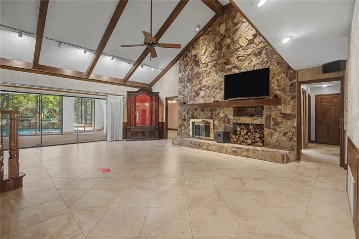 Expansive Family room with Wood burning fireplace