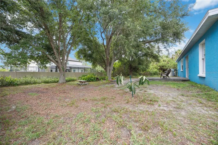 backyard with large shady trees