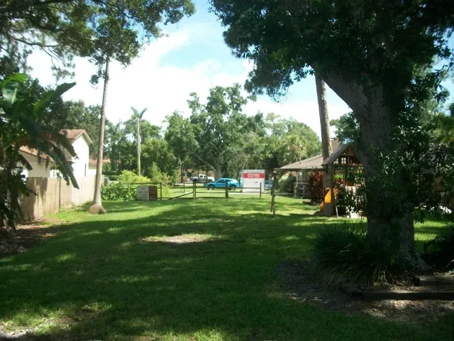 Standing in back yard looking into side yard toward the front yard