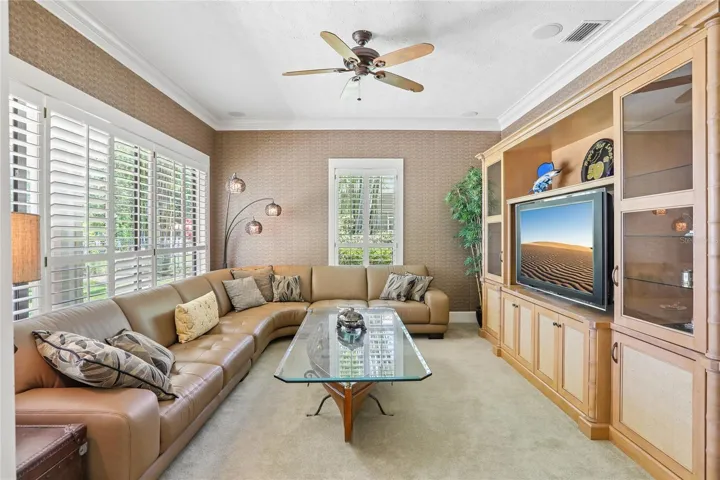 Media room enjoys lake views