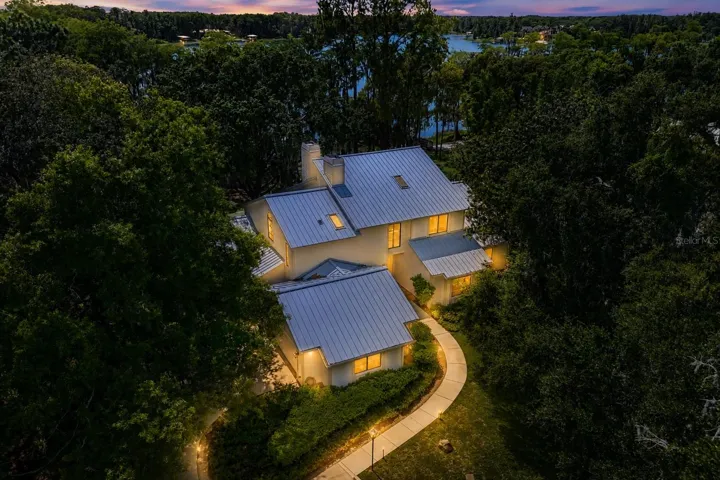 Twilight aerial on Lake Alice