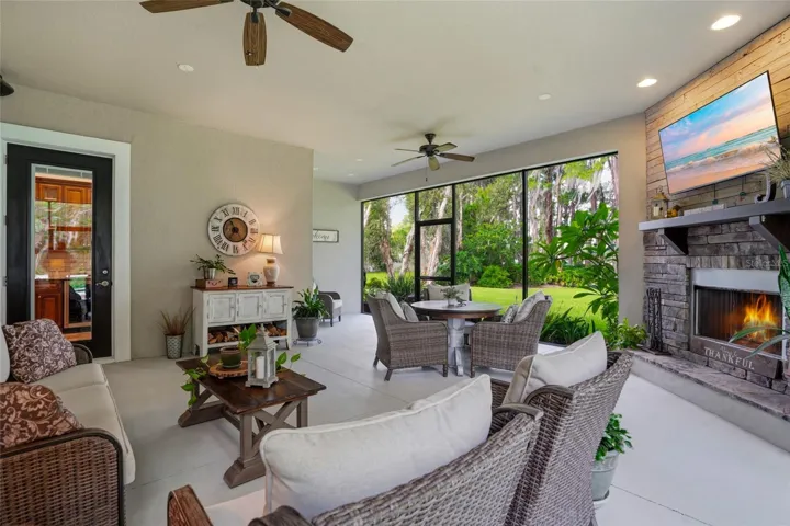 Screened in Lanai with Wood Burning Fireplace