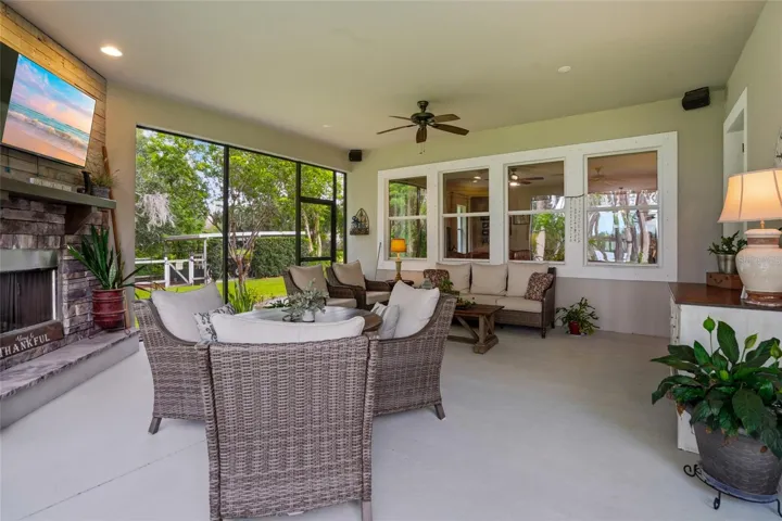 Screened in Lanai with Wood Burning Fireplace