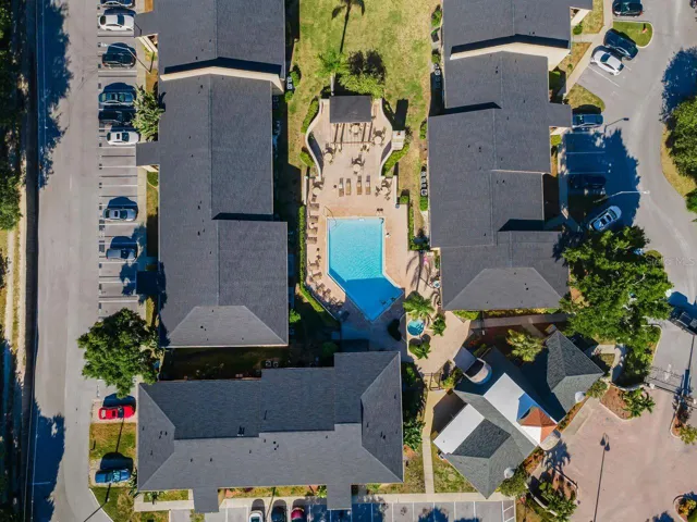 Aerial of north pool directly behind unit