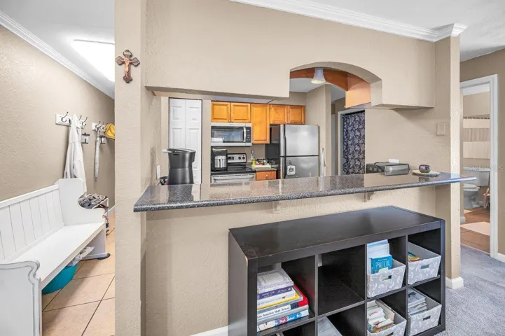 Great serving space for entertaining or add barstools for extra dining space!