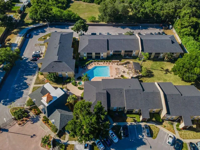 Aerial of north pool directly behind unit