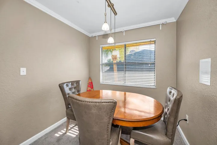 Dining area offers view of the outdoors.