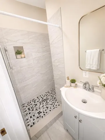 Virtually staged primary bathroom