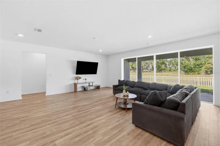 Huge living room with center opening sliding door