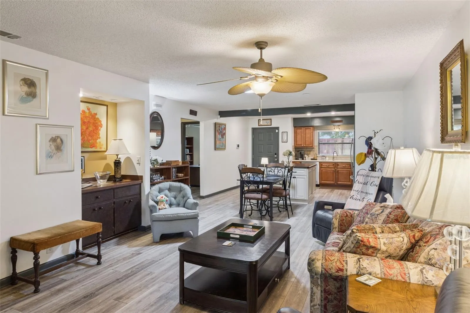 Living room features a dry bar