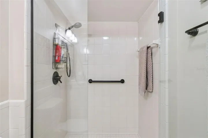 Shower features safety grab bar