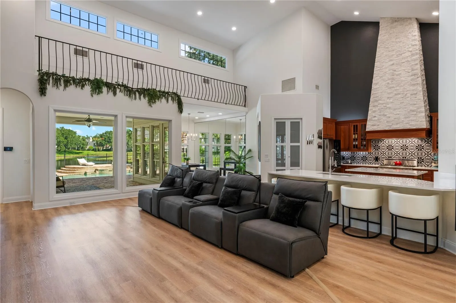 Great Room has soaring 32' ceiling
