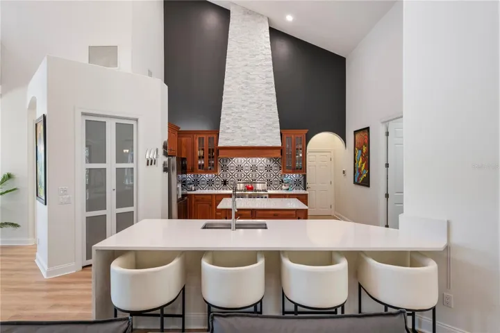 Awesome gathering space with sleek panty doors