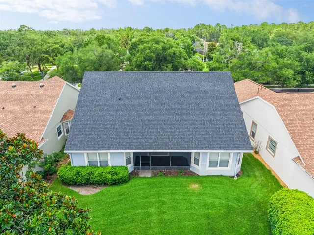 Aerial view from behind the home
