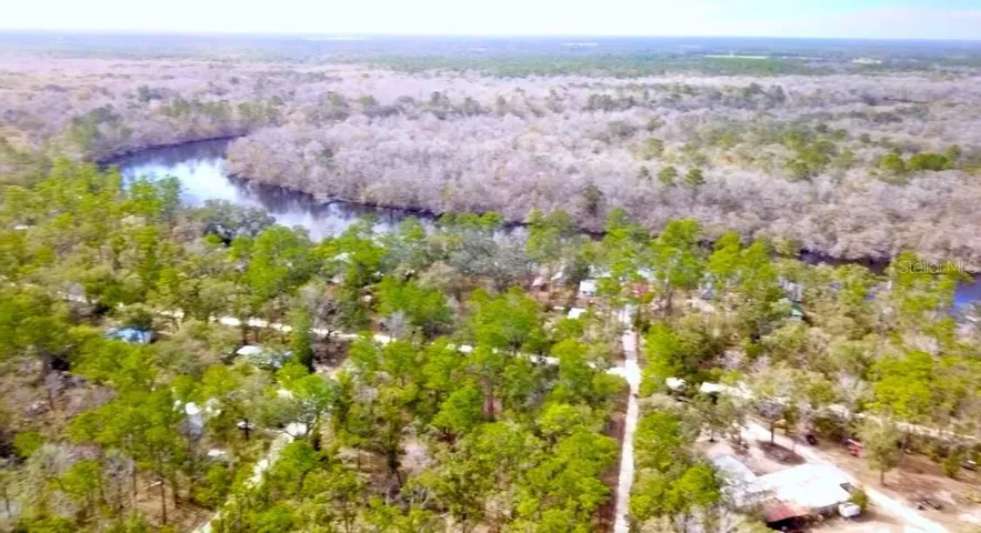 Aerial view from above property looking at the Suwannee River