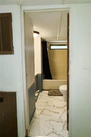 View into the bathroom from the hallway