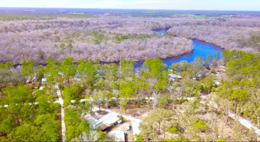 Aerial view from above property looking at the Suwannee River