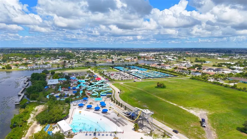 The property is in the distance just off the water by the local water park attraction