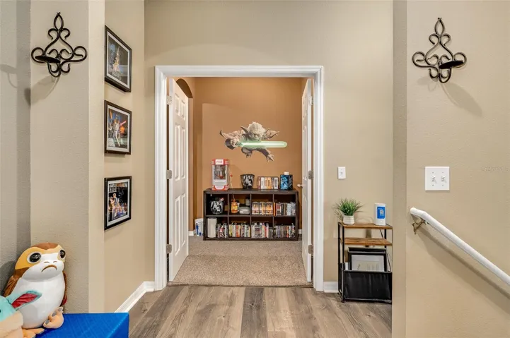 Entry to movie room/bonus room #2; to the right is additional bed/bath and across from movie room is loft