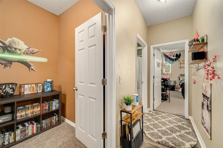 Split floorplan for upstairs bedroom and bathroom