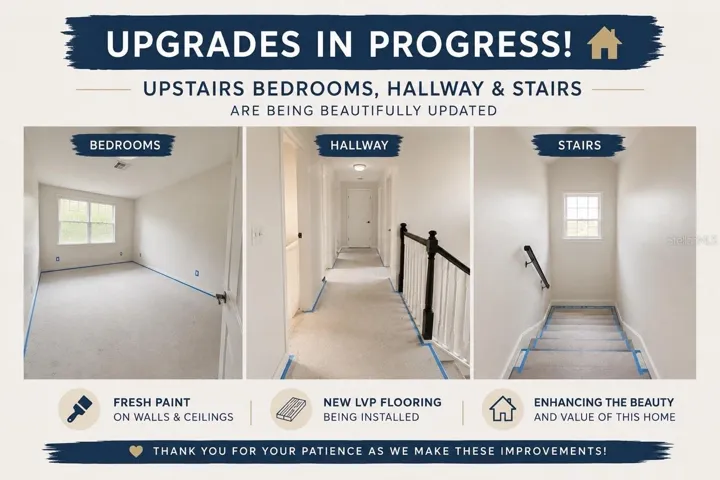Not actual photos. Bedrooms, hallway and stairs are getting new LVP flooring and walls & ceilings are being painted.