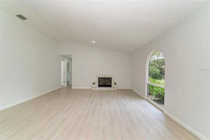 Living Room with wood burning fireplace