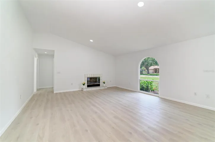 Living Room with wood burning fireplace
