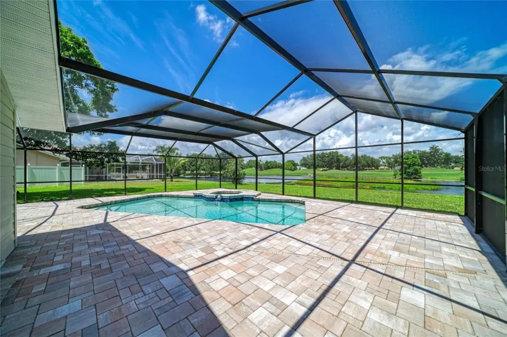 Pool Area with New Paver &amp; Pool Cage