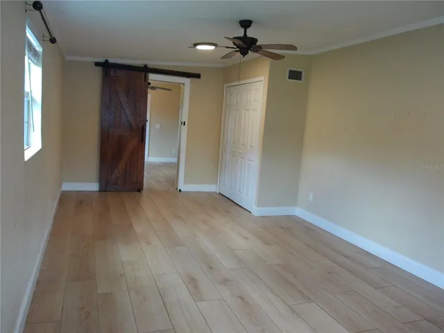 Living room with sliding doors.