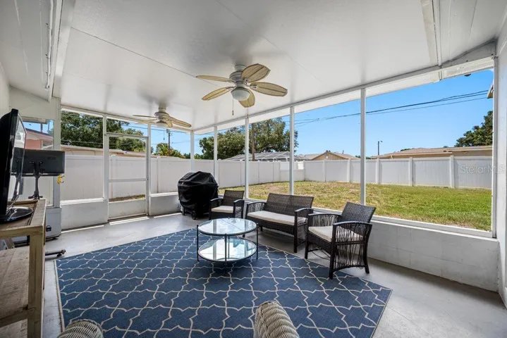 Screened and Covered Patio Showing Pedestrian Door to Fully Fenced Backyard