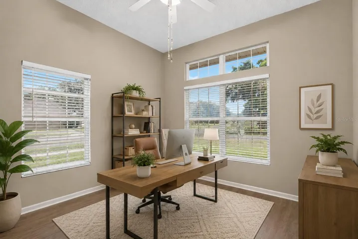 Office in front right of home. No closet.