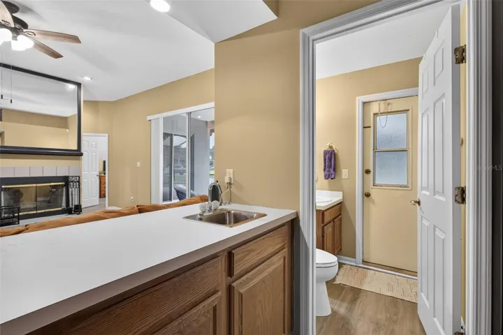 Wet bar and half pool bath.