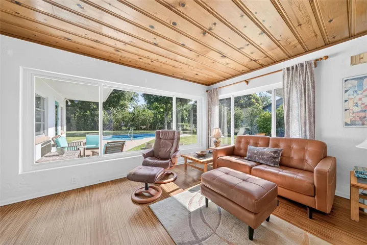 Living room with pool view