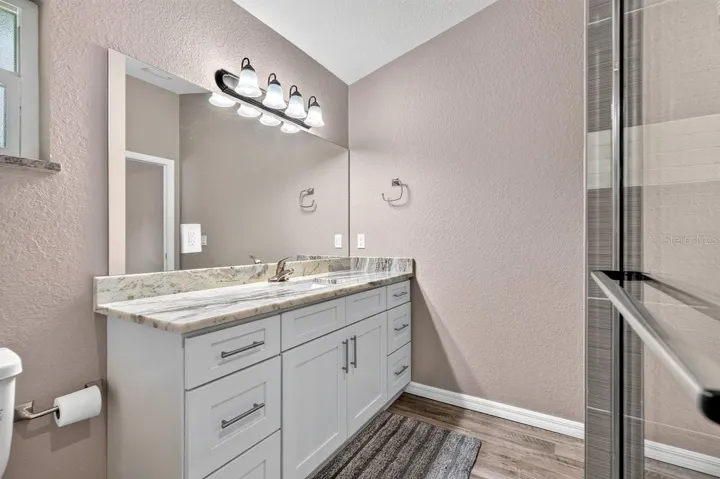 Hall Bath Vanity with Quartz Counter