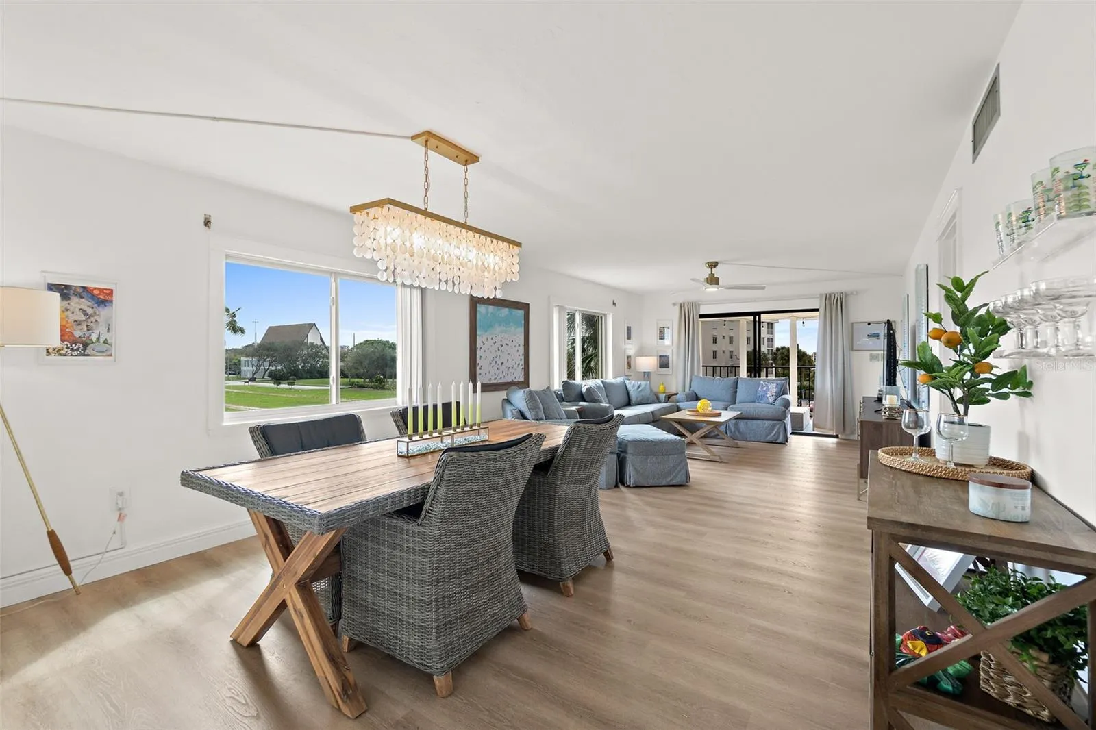 Dining area and open-concept living room, Cocoa Beach condo