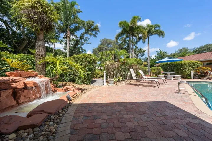 Paver deck and waterfall