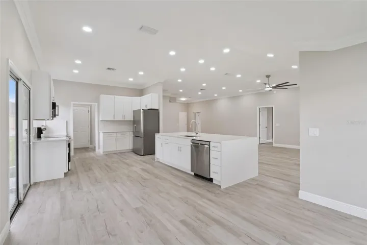 Kitchen with Quartz Waterfall Island