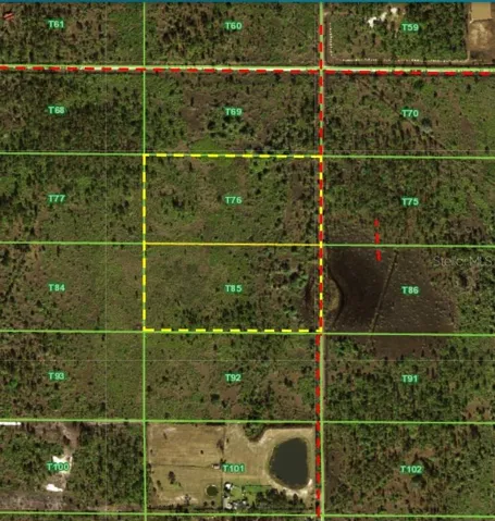 Aerial of the 10 acres.  Road is on east side of property.
