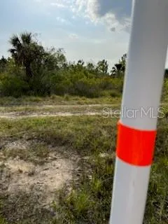 Marker of a property corner across the street.