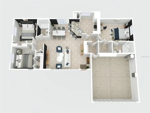 Suggested furniture arrangement for the floor plan.