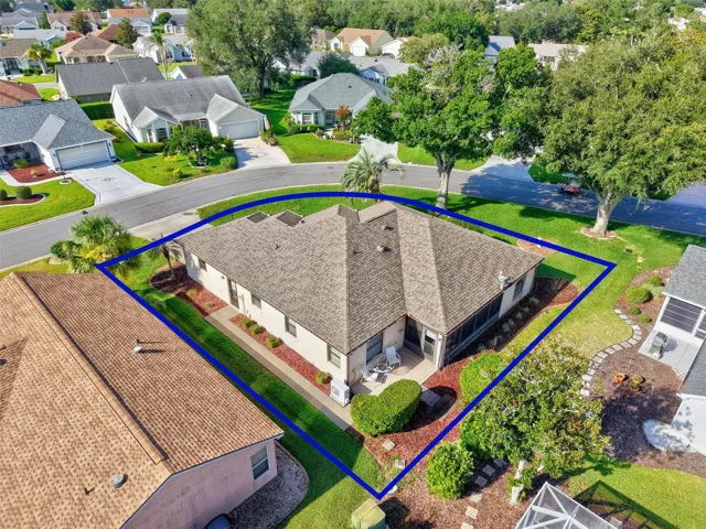 Aerial Rear and Side Elevation with Property Lines and Large Corner Lot with ROOM FOR A POOL!